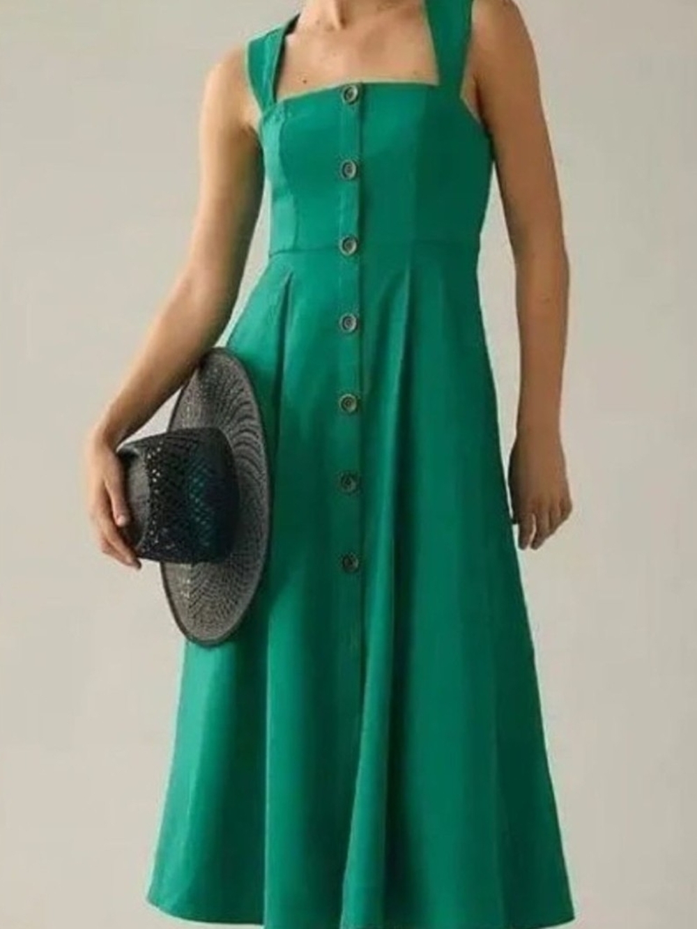 Maeve Emerald Green Button-Front Midi Dress